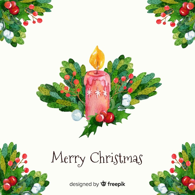 Watercolor christmas candle background