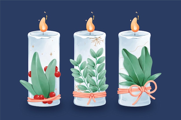 Free Vector watercolor christmas candle collection