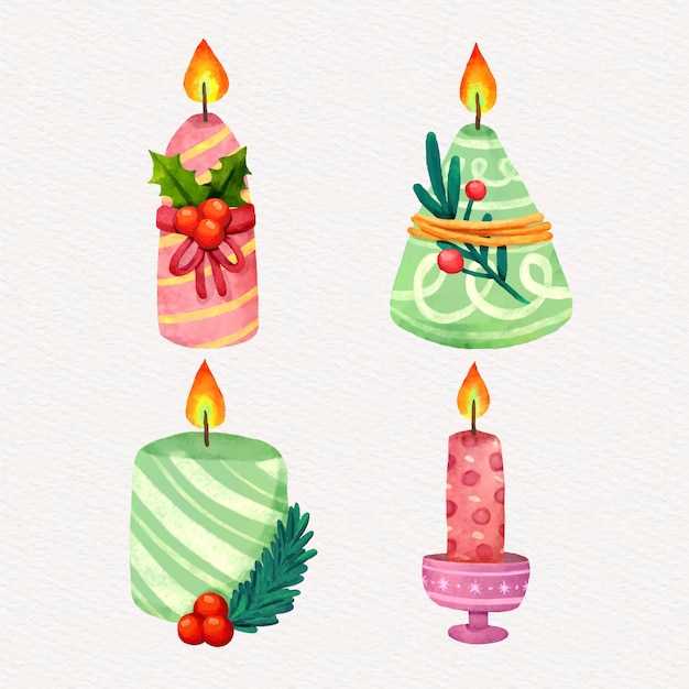 Free Vector watercolor christmas candle collection