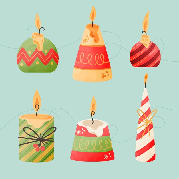 Watercolor christmas candle collection