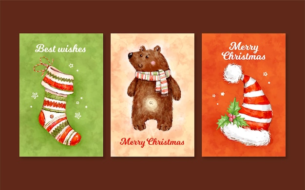 Watercolor christmas cards collection