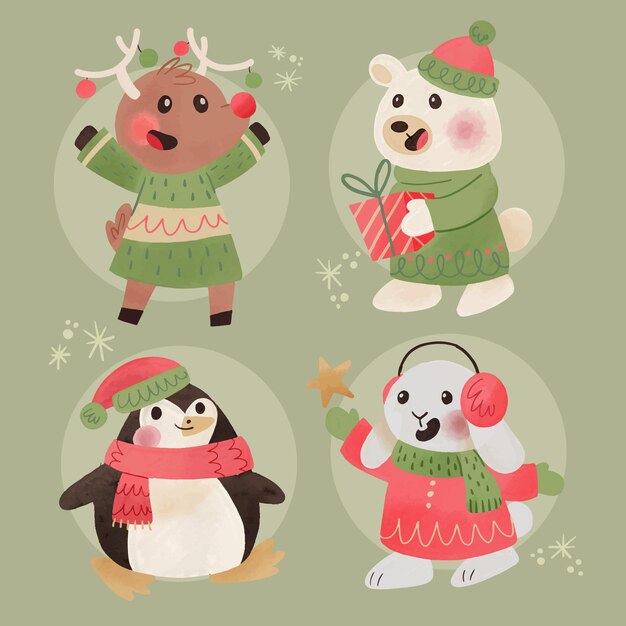 Watercolor christmas characters collection