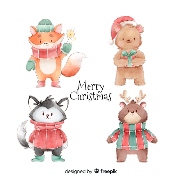 Watercolor christmas characters collection