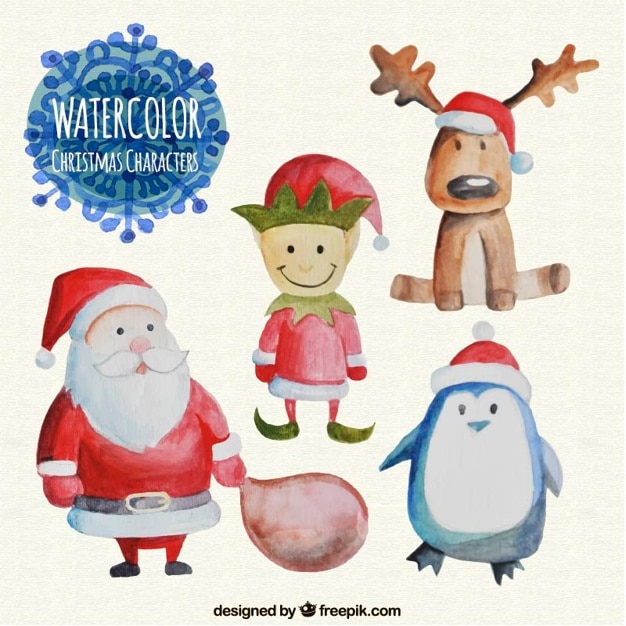 Free Vector watercolor christmas characters set