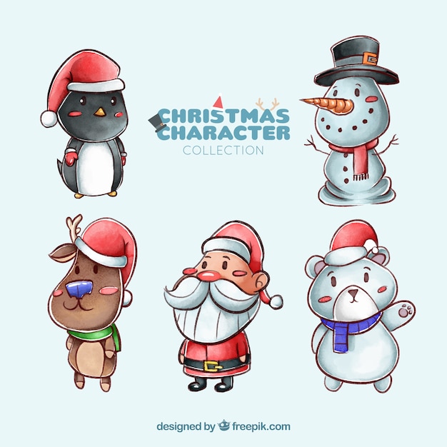 Free Vector watercolor christmas characters set