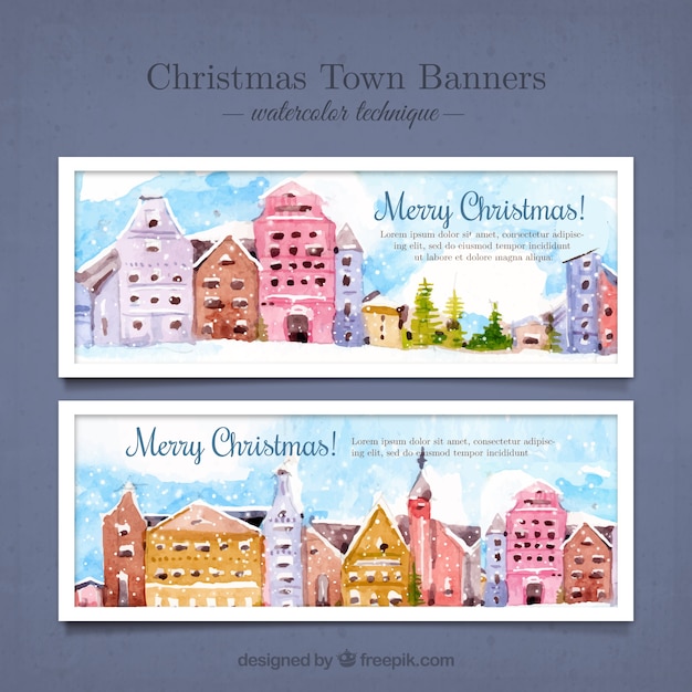 Watercolor christmas city banners