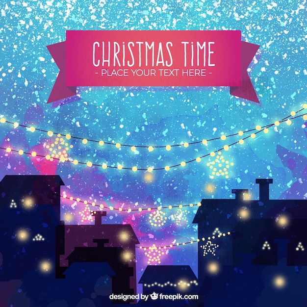 Free Vector  watercolor christmas cityscape background with splashes