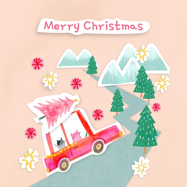 Free vector watercolor christmas collage illustration