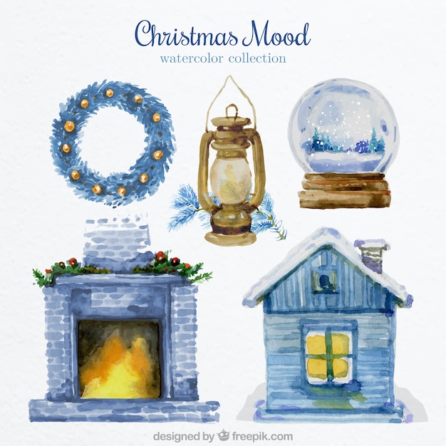 Free vector watercolor christmas element collection