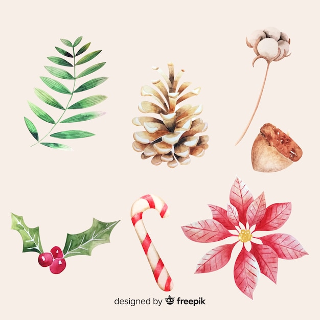 Free Vector watercolor christmas element collection