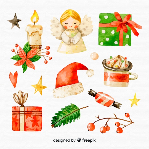 Watercolor christmas element collection