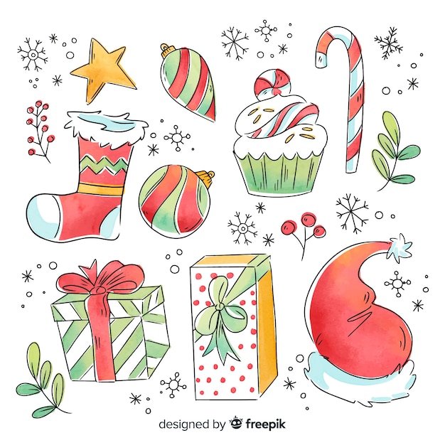 Watercolor christmas element collection