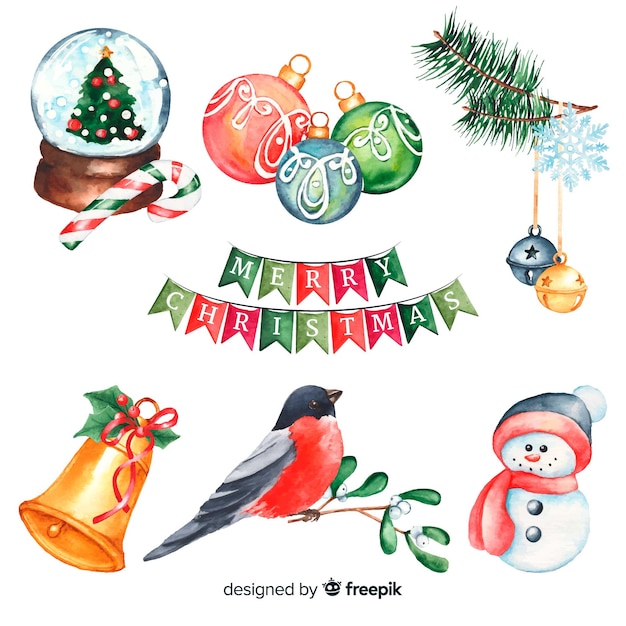 Watercolor christmas element collection