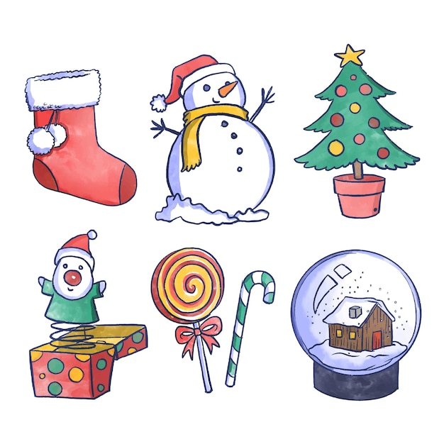 Watercolor christmas element collection