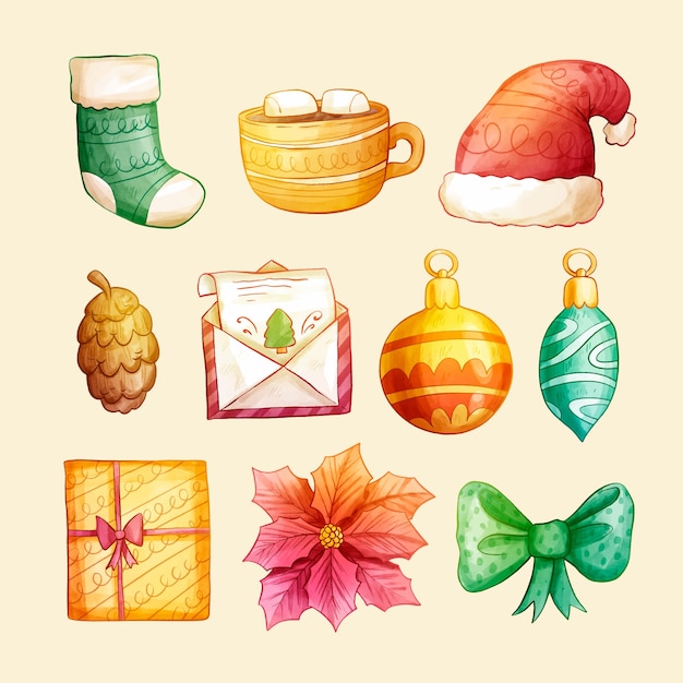 Free Vector watercolor christmas elements collection