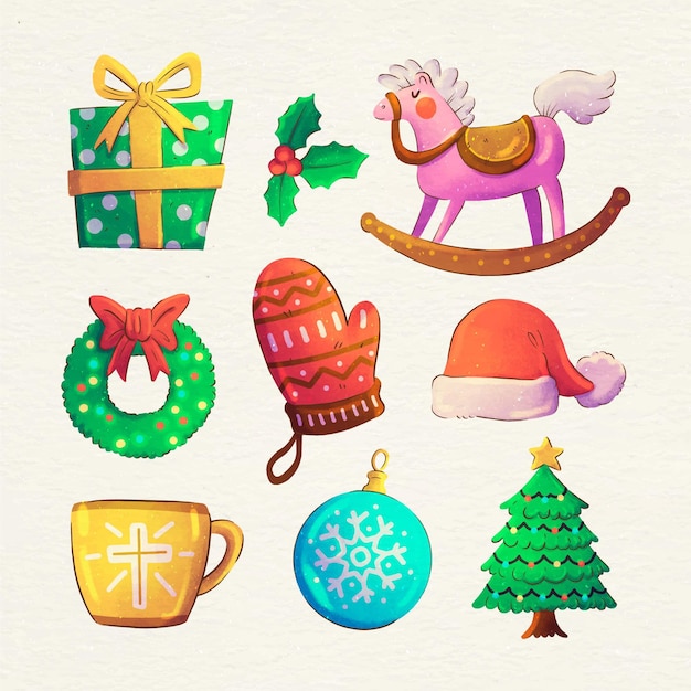 Watercolor christmas elements collection