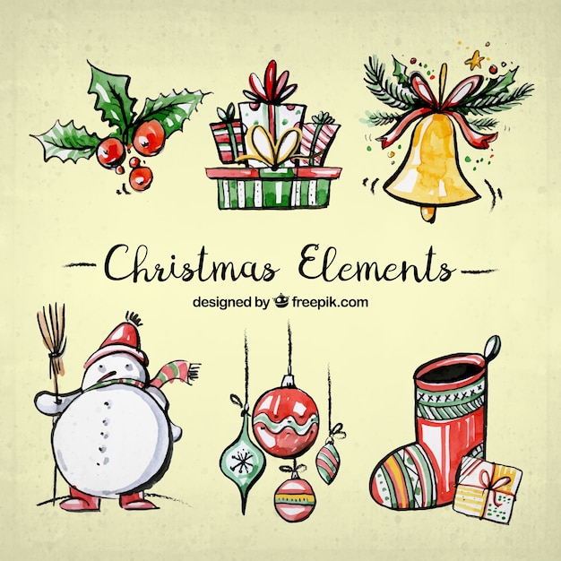  watercolor christmas elements set