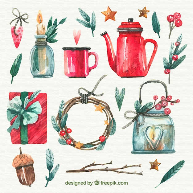 Watercolor christmas elements