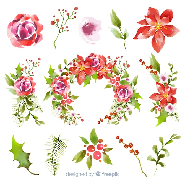 Watercolor christmas flower & wreath collection