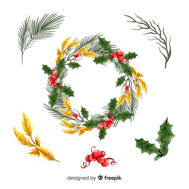 Watercolor christmas flower & wreath collection