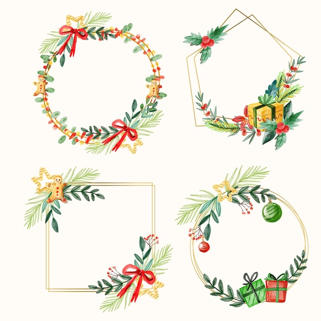 Watercolor christmas frames and borders collection