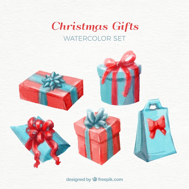 Watercolor christmas gift boxes 