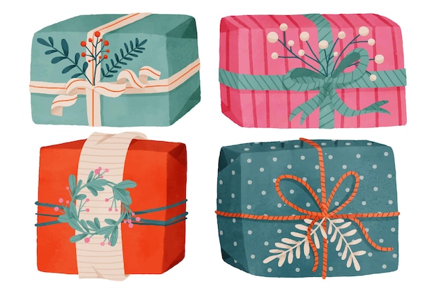 Free Vector watercolor christmas gift collection