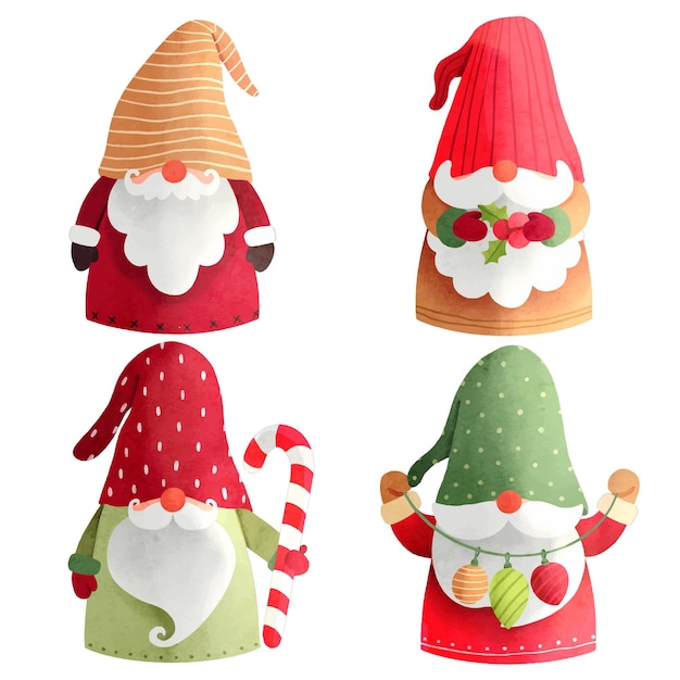 Watercolor christmas gnomes collection