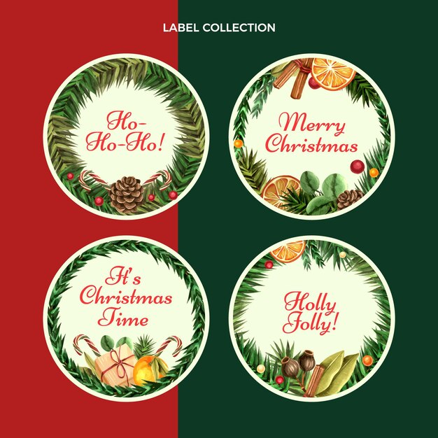 Watercolor christmas labels collection