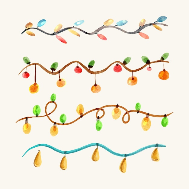 Free Vector watercolor christmas lights collection