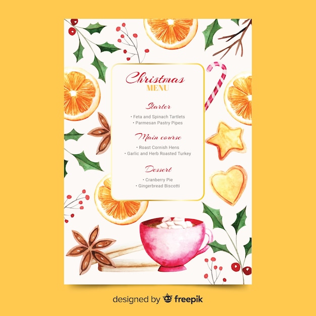 Free Vector watercolor christmas menu template