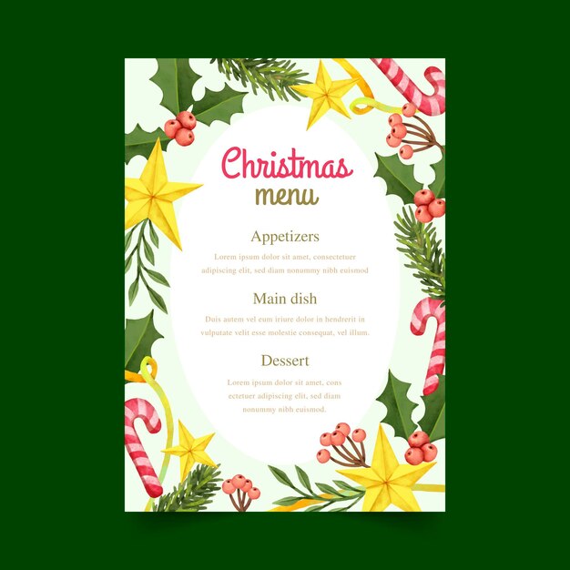 Watercolor christmas menu template