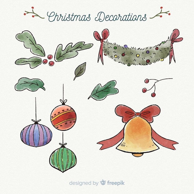 Free Vector watercolor christmas ornament collection