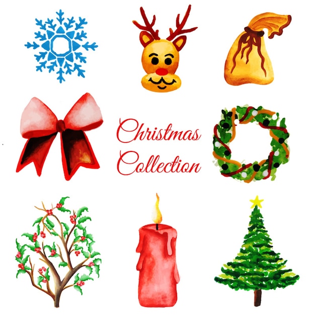 Free vector watercolor christmas ornaments collection