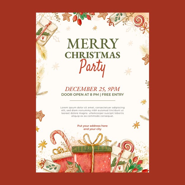 Watercolor christmas party poster template