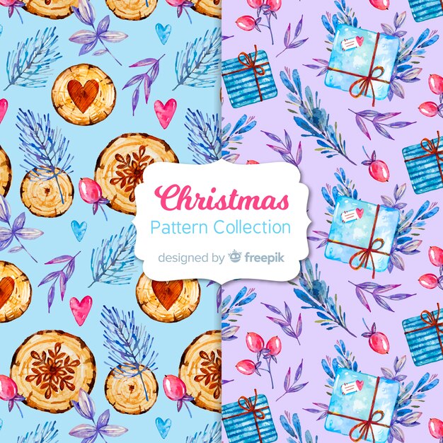 Watercolor christmas pattern collection