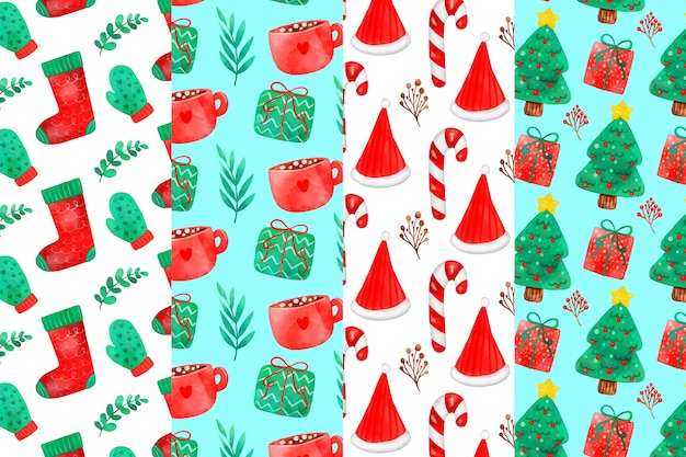 Watercolor christmas pattern collection