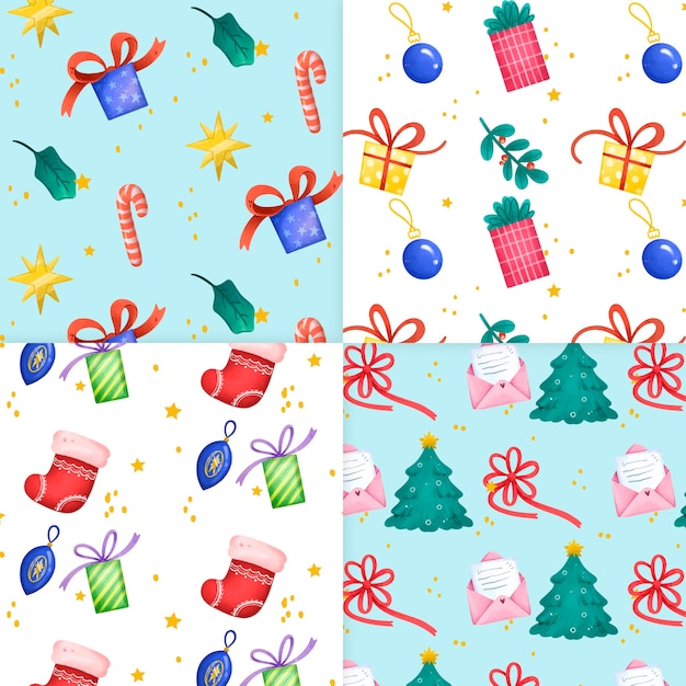 Watercolor christmas pattern collection