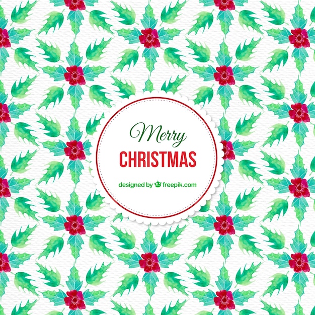 Watercolor christmas pattern with mistletoe