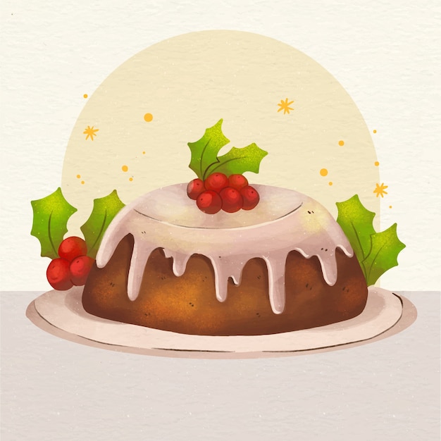 Watercolor christmas pudding illustration