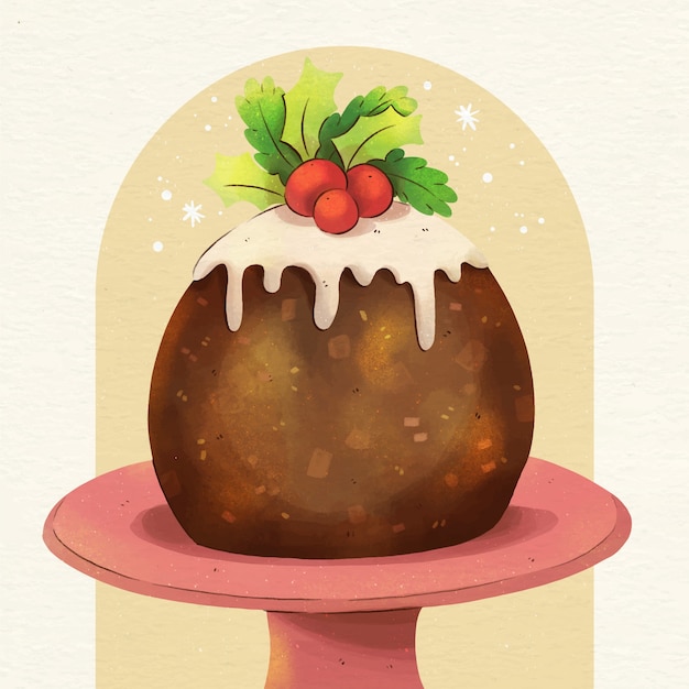 Watercolor christmas pudding illustration