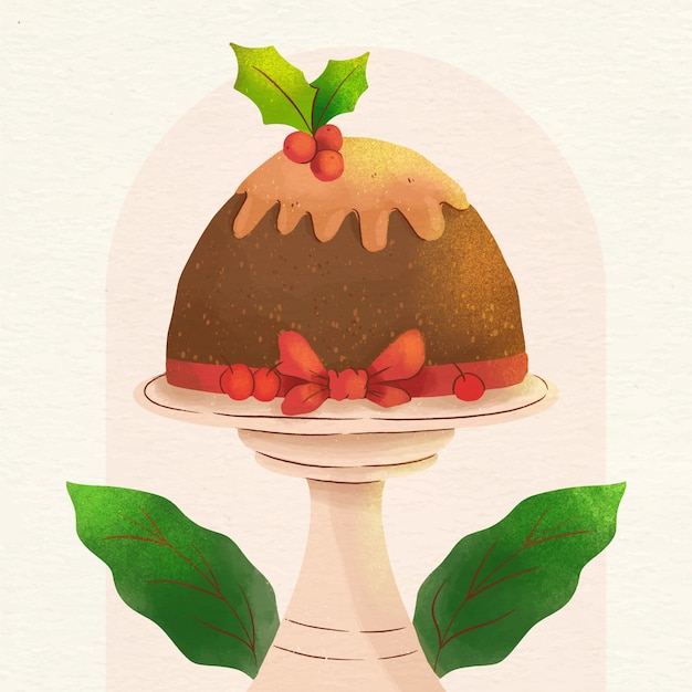 Watercolor christmas pudding illustration