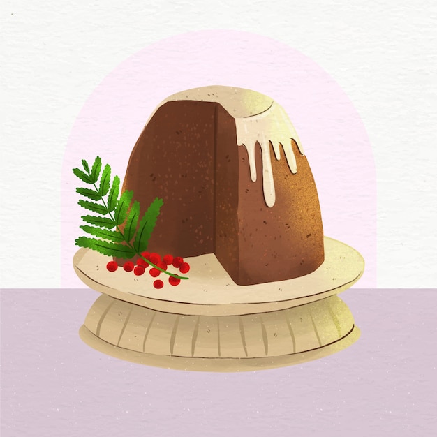 Watercolor christmas pudding illustration