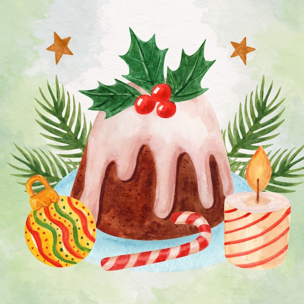 Free vector watercolor christmas pudding illustration