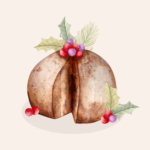 Free Vector watercolor christmas pudding illustration