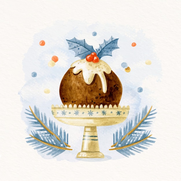 Free Vector watercolor christmas pudding illustration