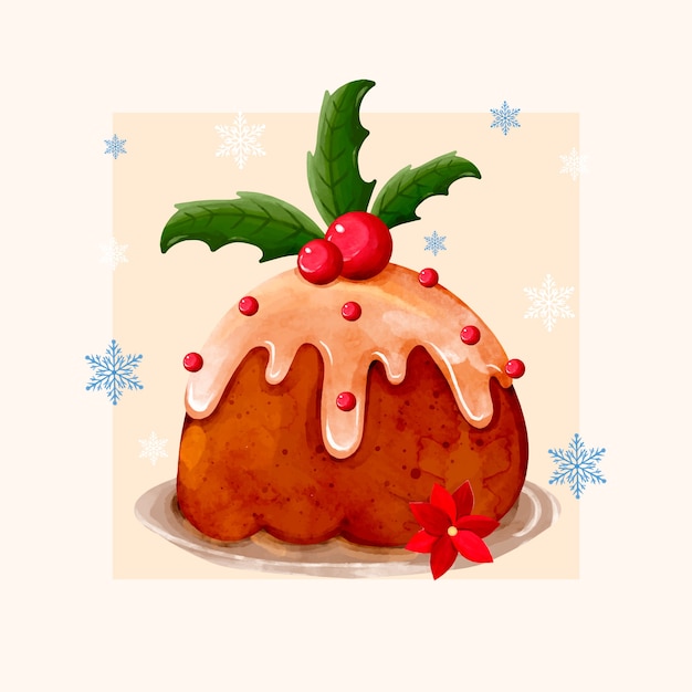 Watercolor christmas pudding illustration