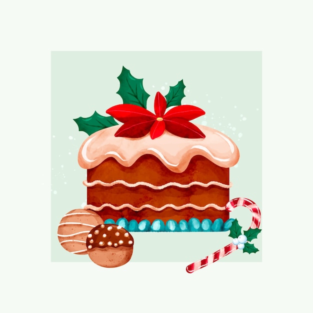 Watercolor christmas pudding illustration