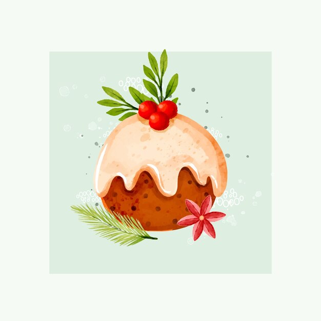 Watercolor christmas pudding illustration