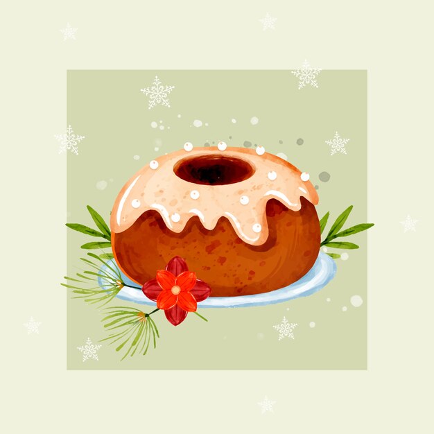 Watercolor christmas pudding illustration